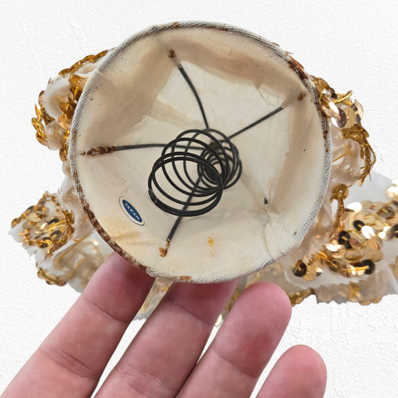 Vintage 1960s Japan Angel Tree Topper Gold Sequin Tulle Dress 8” Christmas Decor - Picture 8 of 10